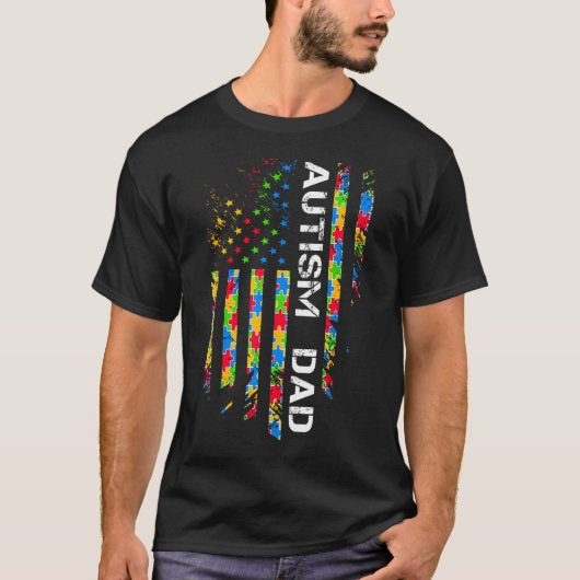 自閉症パパ啓発アメリカ国旗 Tシャツ (正面)