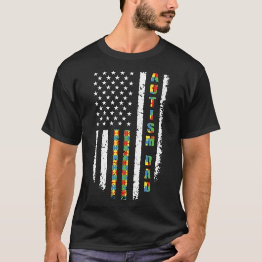 自閉症パパ米国国旗 Tシャツ (正面)