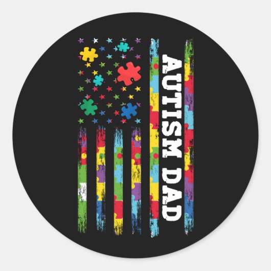 自閉症パパ認識度アメリカ国旗のアメリカパズル ラウンドシール (正面)