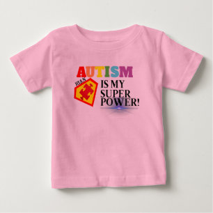 自閉症パーソナライズされたは私の超大国Tシャツだ ベビーTシャツ