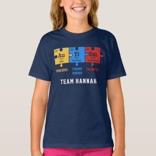 自閉症パーソナライズされたパズル化学要素チーム Tシャツ