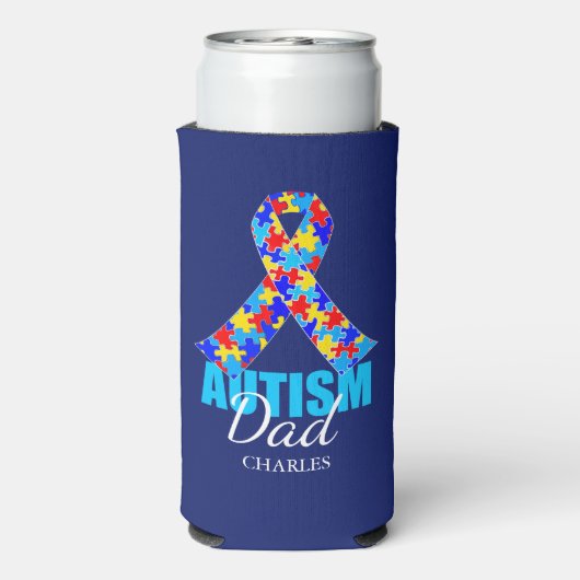自閉症パーソナライズされたパパブルー スリム缶クーラー (Seltzer裏面)