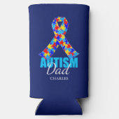 自閉症パーソナライズされたパパブルー スリム缶クーラー (裏面)