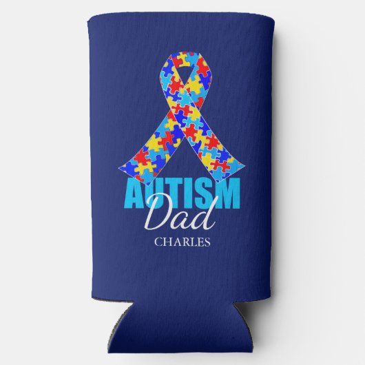 自閉症パーソナライズされたパパブルー スリム缶クーラー (裏面)