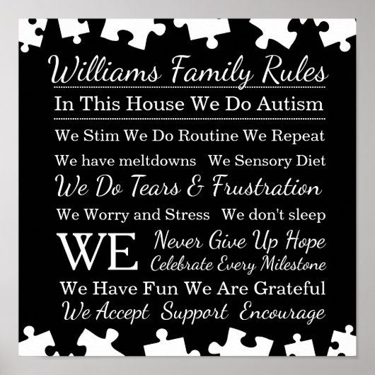自閉症パーソナライズされた家族規則 ポスター (正面)