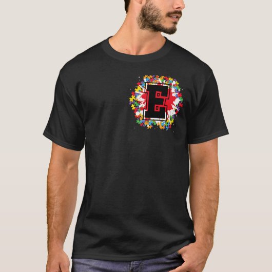 自閉症パーソナライズされた意識イニシャルEレターモン Tシャツ (正面)