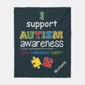自閉症パーソナライズされた意識パズルを支持 フリースブランケット (正面)