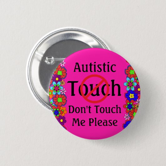 自閉症ピンクの花メディカルアラートなしTouch 缶バッジ (正面&裏面)