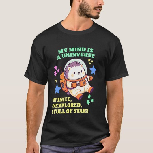 自閉症プライド ハリネズミ 宇宙飛行士-ちびハリネズミ 1 Tシャツ (正面)