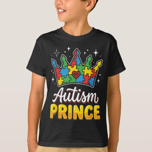 自閉症プリンス ASD アウェアネス パズル クラウン ボーイズ Tシャツ (正面)