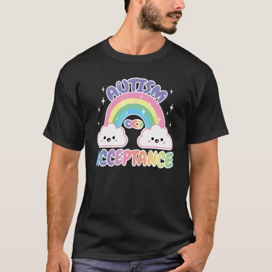 自閉症プロアクセプタンス 虹の無限大記号 Tシャツ (正面)