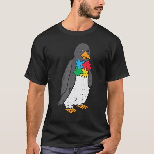 自閉症ペンギンパズルかわいいASD認識度メンズ Tシャツ (正面)