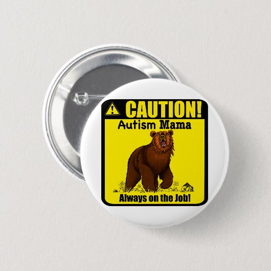 自閉症ママいつも仕事のボタンピン 缶バッジ (正面&裏面)