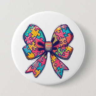自閉症ママパズルピースコケットリボン自閉症 缶バッジ