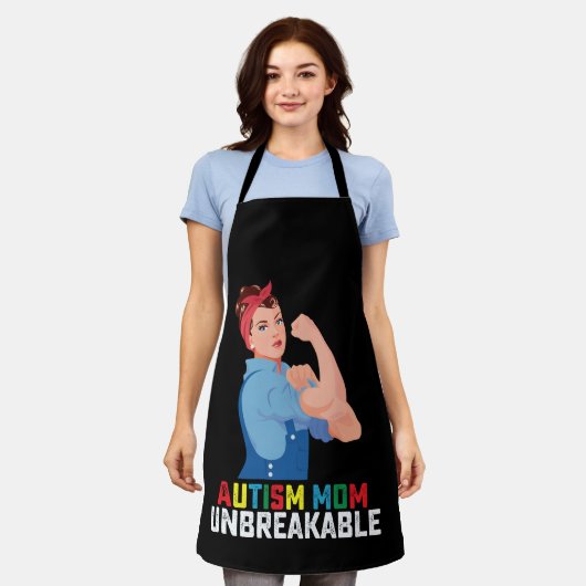 自閉症ママ壊れにくい自閉症誇りを持ったファミリー エプロン (着用した状態)