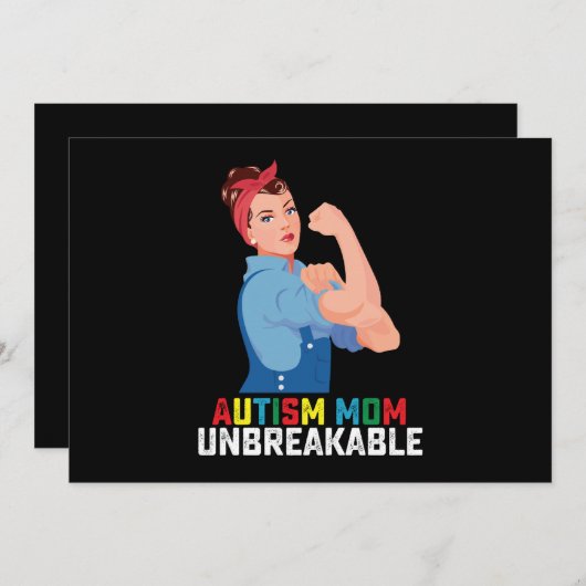 自閉症ママ壊れにくい自閉症誇りを持ったファミリー 招待状 (正面/裏面)