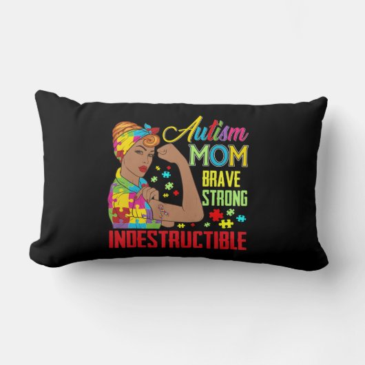 自閉症ママ破れないTシャツ自閉症意識ギ ランバークッション (正面)