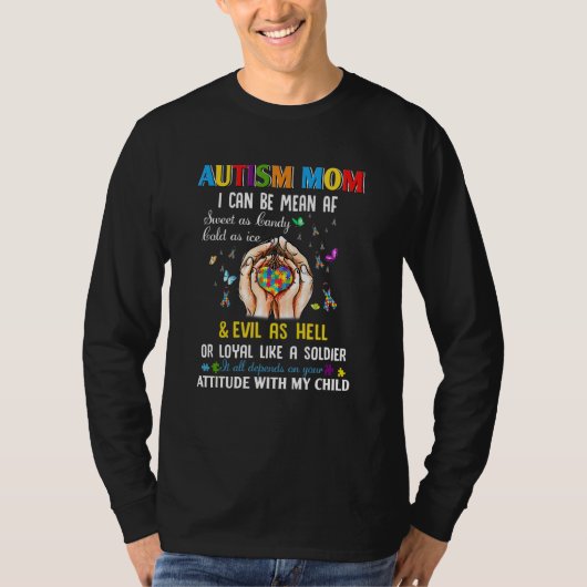 自閉症ママ私は手の中の平均AfパズルハートW Tシャツ (正面)
