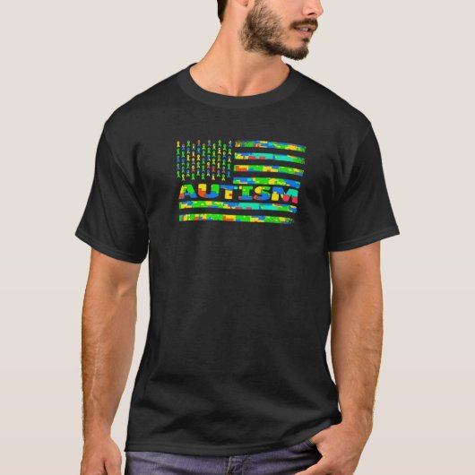 自閉症ママ認識度パズル国旗男性へUsa And W Tシャツ (正面)
