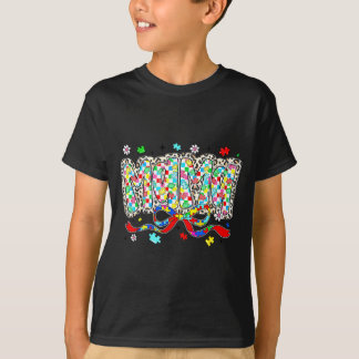 自閉症ママ ひょう柄 パズルのピース リボン Tシャツ