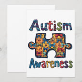 自閉症ママ パズルピース コケッティー リボン 自閉症 招待状 (正面/裏面)
