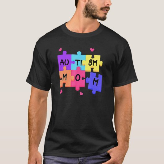 自閉症ママ パズル サポートママ 女性 自閉症啓発 Tシャツ (正面)
