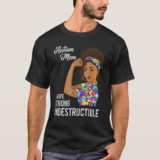 自閉症ママ 丈夫 自閉症 パズルリボン A Tシャツ (正面)