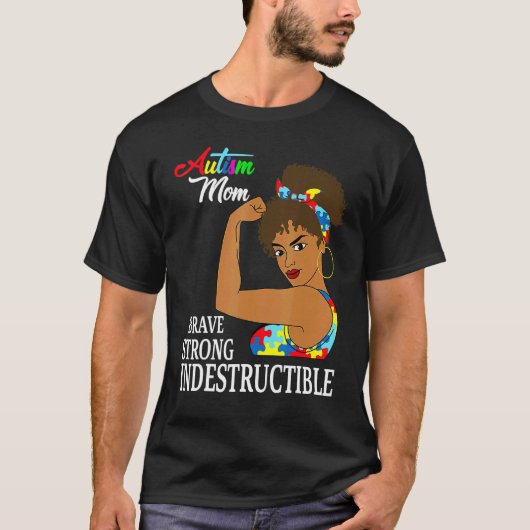 自閉症ママ 丈夫 自閉症 パズルリボン A Tシャツ (正面)