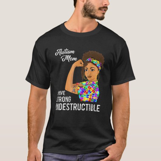 自閉症ママ 丈夫 自閉症 パズル リボン A Tシャツ (正面)