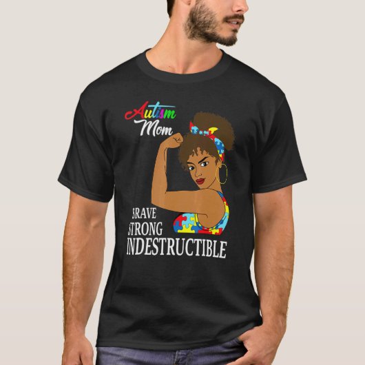 自閉症ママ 丈夫 自閉症 パズル リボン A Tシャツ (正面)