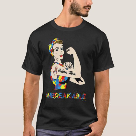 自閉症ママ 不屈の強い母 自閉症啓発 Tシャツ (正面)