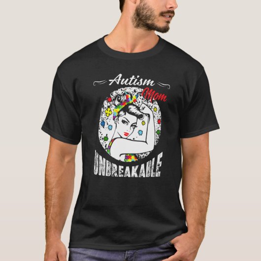 自閉症ママ 不屈の精神 自閉症啓発 Tシャツ (正面)
