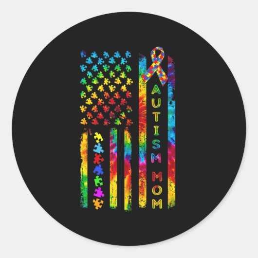 自閉症ママTee自閉症の認識絞り染めAmerican F ラウンドシール (正面)