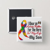 自閉症リボンヒーロー私の人生マイ息子 缶バッジ (正面&裏面)