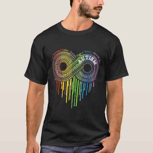 自閉症レインボーインフィニティシンボルAsd認識度 Tシャツ (正面)