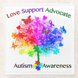 自閉症レインボーツリー ガラスコースター