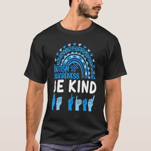 自閉症レオパード虹優しい自閉症啓発 Tシャツ (正面)
