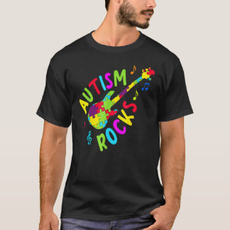 自閉症ロック ギターパズルピース アウェアネス Tシャツ