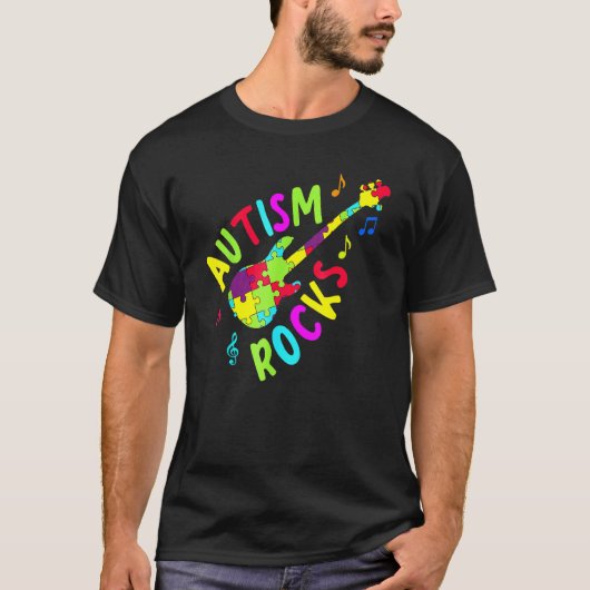 自閉症ロック 自閉症啓発 ギターパズルピース Tシャツ (正面)
