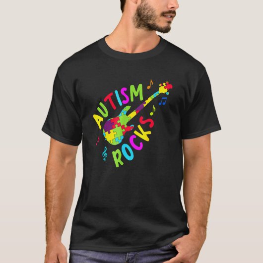 自閉症ロック 自閉症啓発 ギターパズルピース Tシャツ (正面)