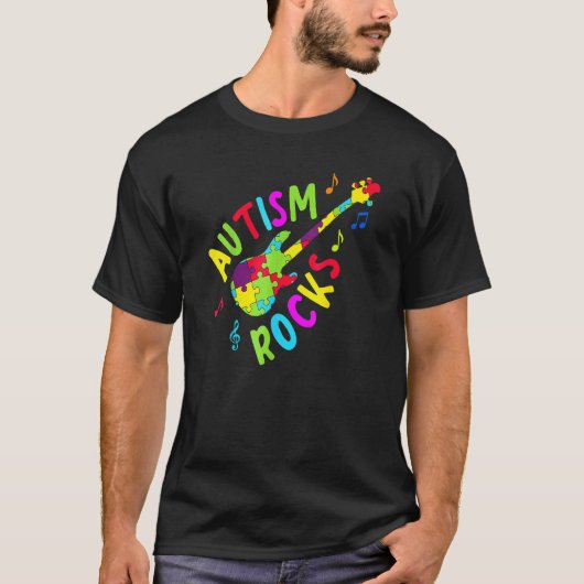 自閉症ロック 自閉症啓発 ギター パズルピース Tシャツ (正面)