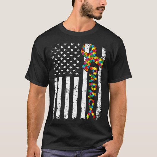 自閉症動揺してパパアメリカ国旗の家族マッチ Tシャツ (正面)