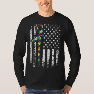 自閉症動揺して意識アメリカ国旗かわいいプズ Tシャツ