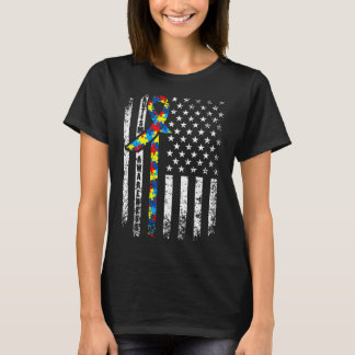 自閉症動揺して意識アメリカ国旗かわいいプズ Tシャツ