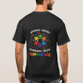 自閉症受容の提唱者 教育 レインボーパズル Tシャツ (裏面)