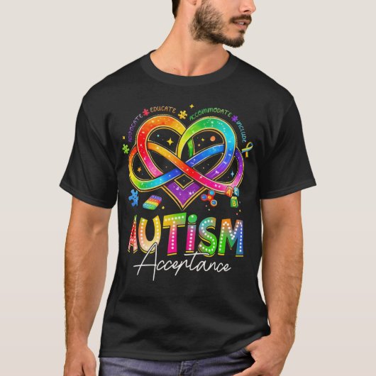 自閉症受容インフィニティハート感覚フィジットグ Tシャツ (正面)