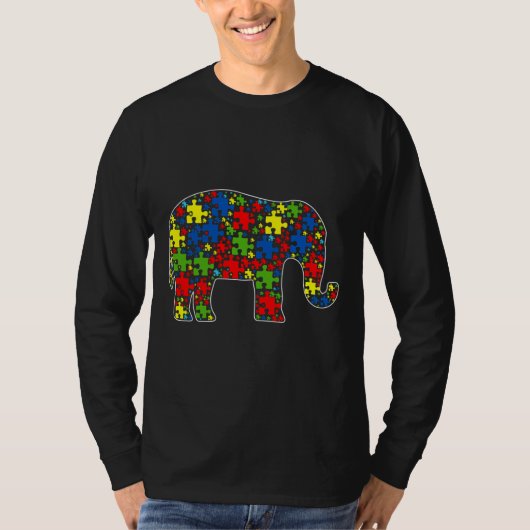 自閉症啓発かわいい象パズル小物動物 Tシャツ (正面)