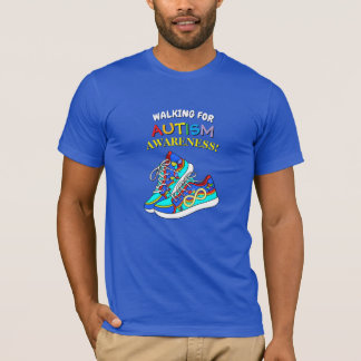 自閉症啓発のためのカラフルなウォーキングTシャツ Tシャツ