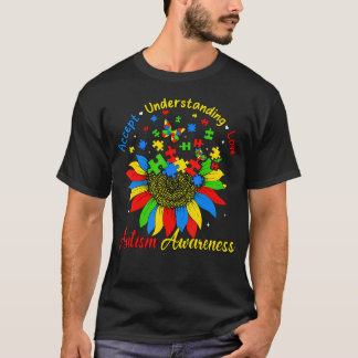 自閉症啓発ひまわりを受け入れて、理解して、愛する Tシャツ