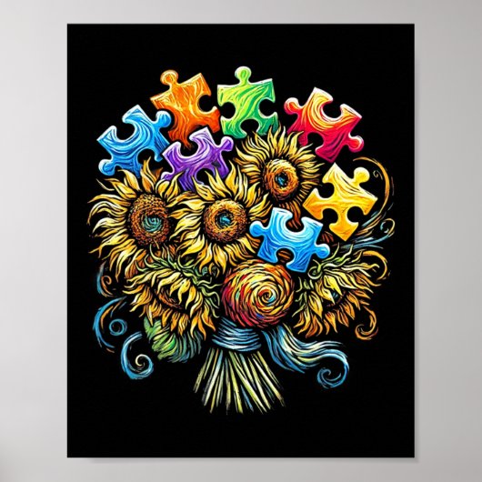 自閉症啓発ひまわり花束男性女性子供 ポスター (正面)